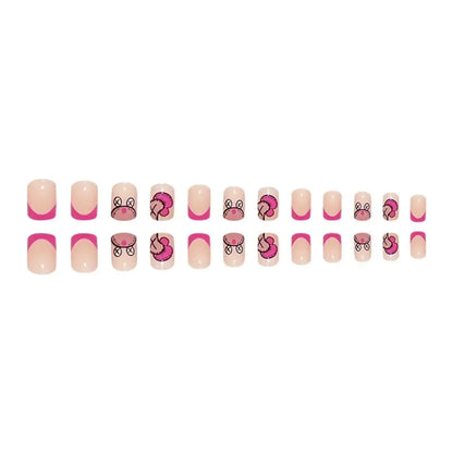 24pcs Manicure Press on Nails DIY Short Square Pink Cartoon Snail False Nails French