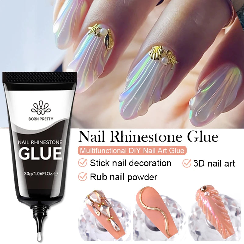 BORN PRETTY 30ML Gel Nail Glue for Rhinestones Nails Super Adhesive NO Wipe Nail Gem Glue for Crystals Beads Diamonds 3D